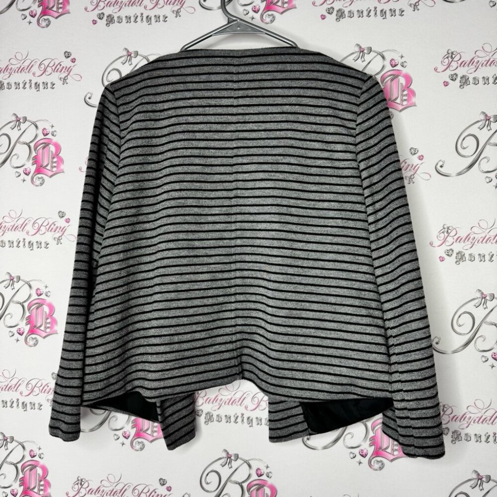 Sandro blazer Striped Black and Gray coat Jacket buttons pockets grey - Picture 2 of 8